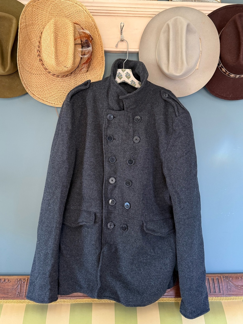All Saints wool military wool pea coat sz XXL